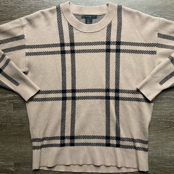 Tahari Sweater Tan Plaid Size Medium - Picture 1 of 4
